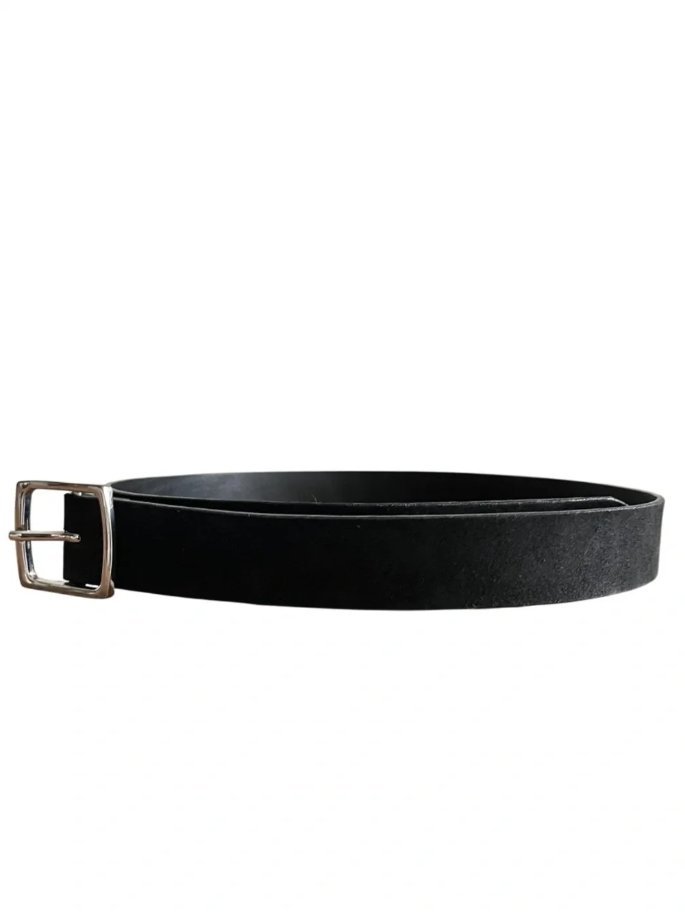 Massimo Dutti Black Suede Belt with Silver Square Buckle Size 36